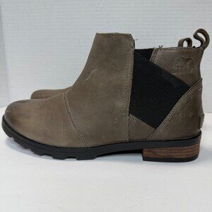 Sorel Women's Emelie Chelsea Waterproof Gray Leather Ankle Boots Size 8.5